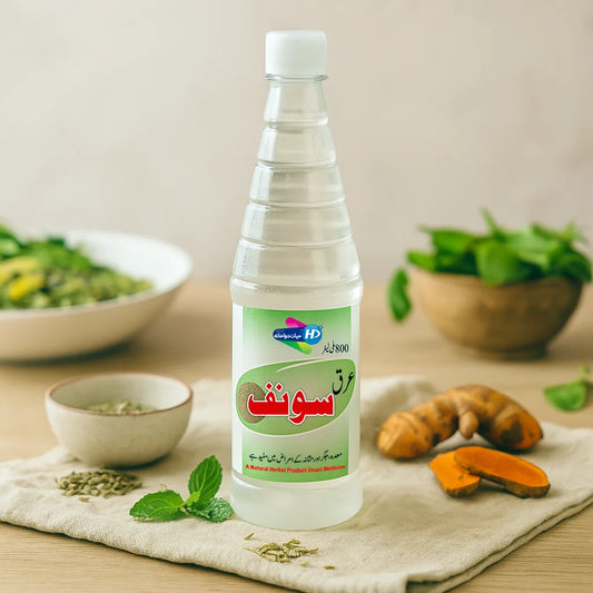 Arq e Sonf natural digestive fennel tonic displayed with fennel seeds mint leaves and herbal ingredients in a refreshing health setup.