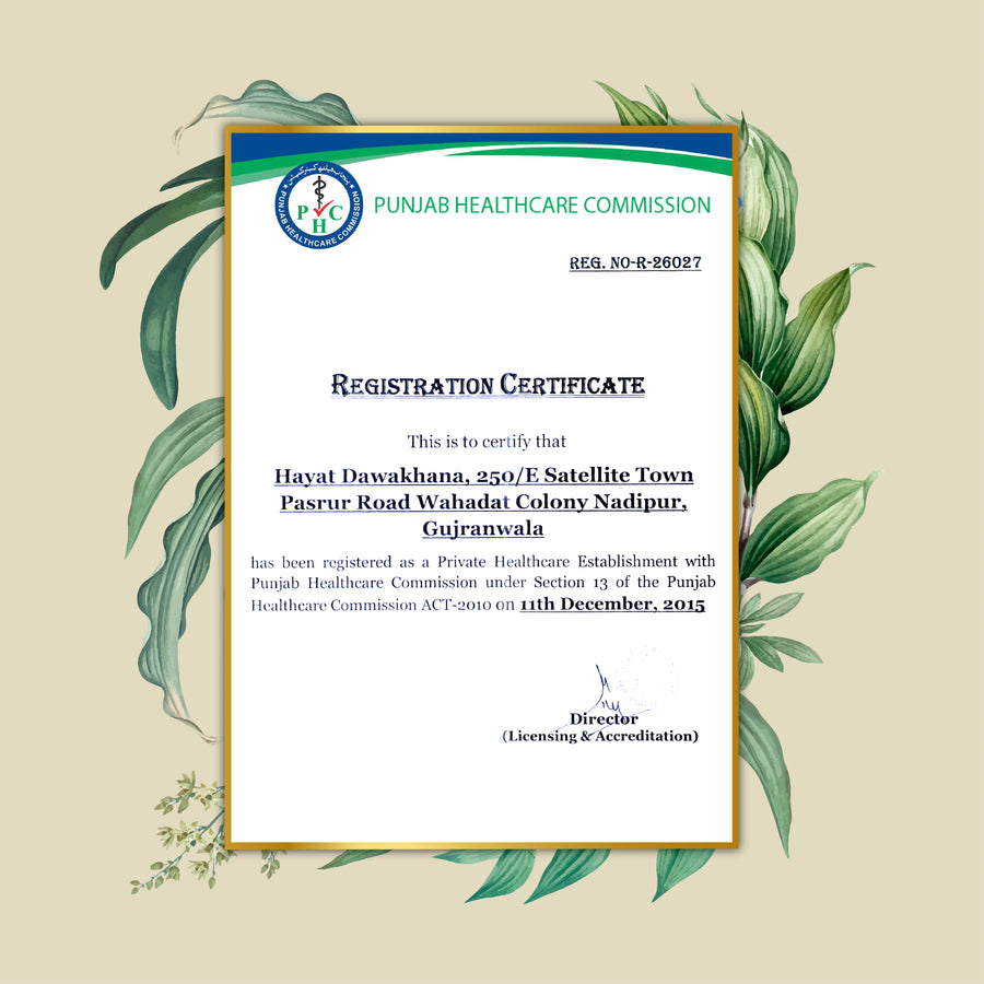 Punjab Health Commission registration certificate – Hayat Dawakhana